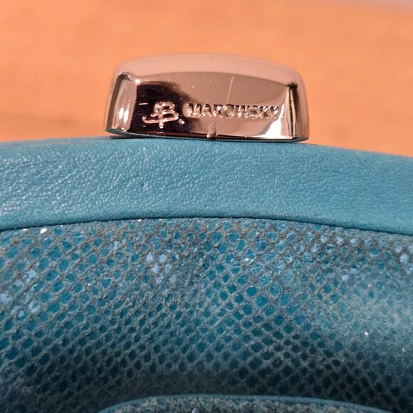 B MAKOWSKY Leather Purse Turquoise Blue Kiss Lock Convertible Crossbody shoulder - Picture 5 of 13